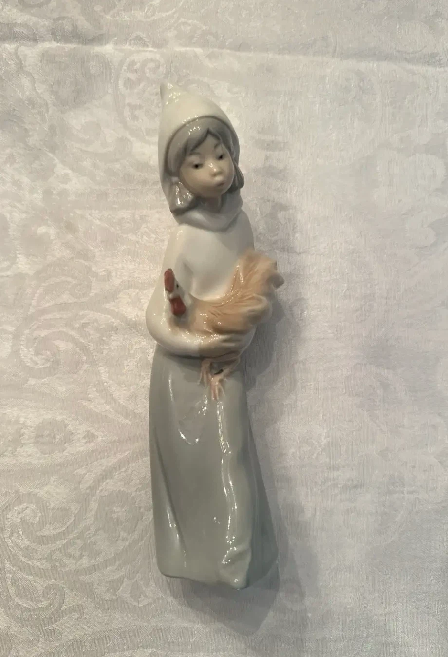 Lladro Porcelain Figurine of a Girl Holding a Rooster