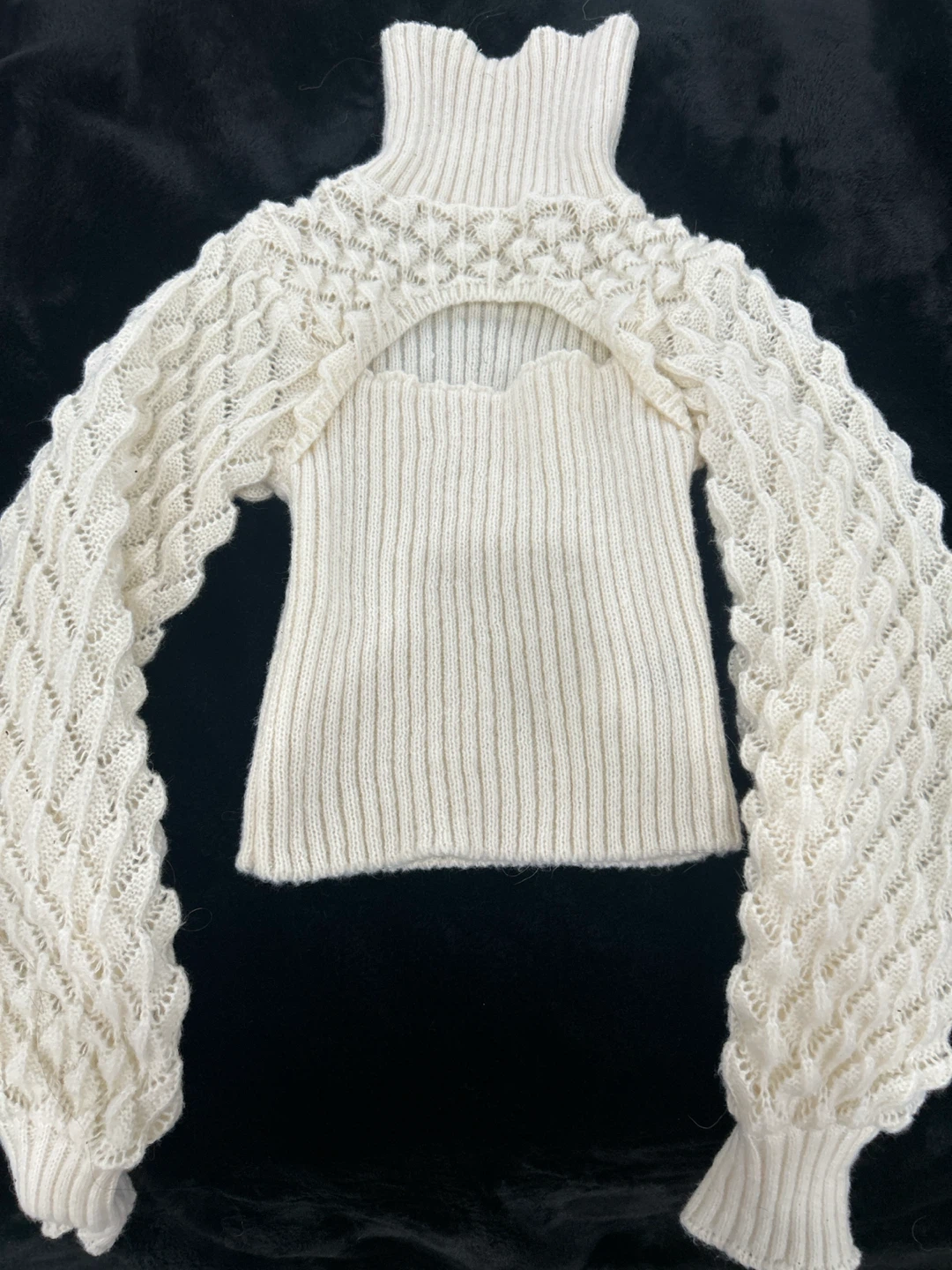 Cream Knit Cut-Out Sweater with Dramatic Sleeves