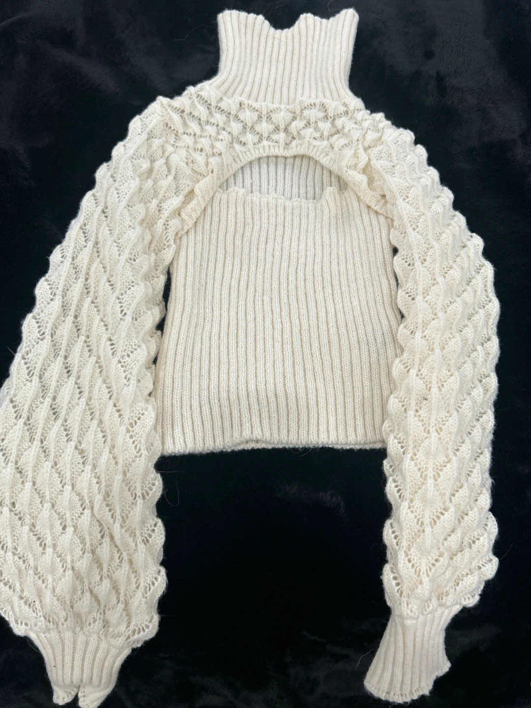 Cream Knit Cut-Out Sweater with Dramatic Sleeves - photo 2