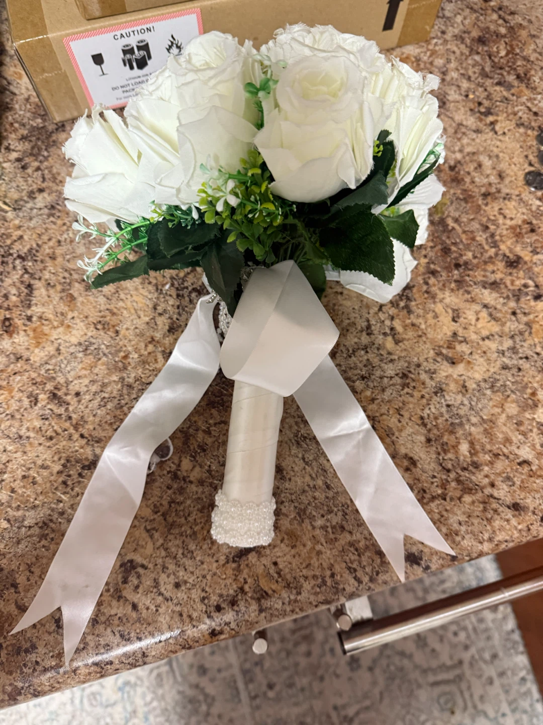 White Rose Wedding Bouquet with Boutonniere - photo 3