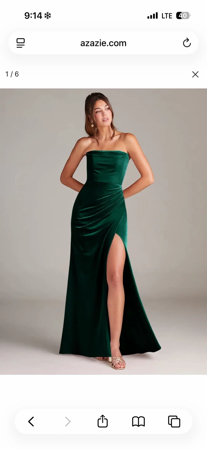 Azazie Leons Emerald Velvet Strapless Gown
