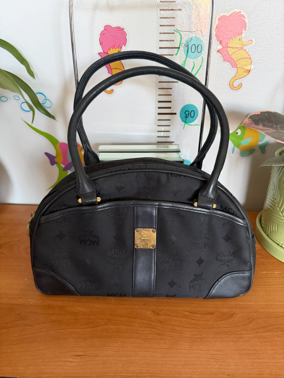 MCM Black Monogram Boston Bag