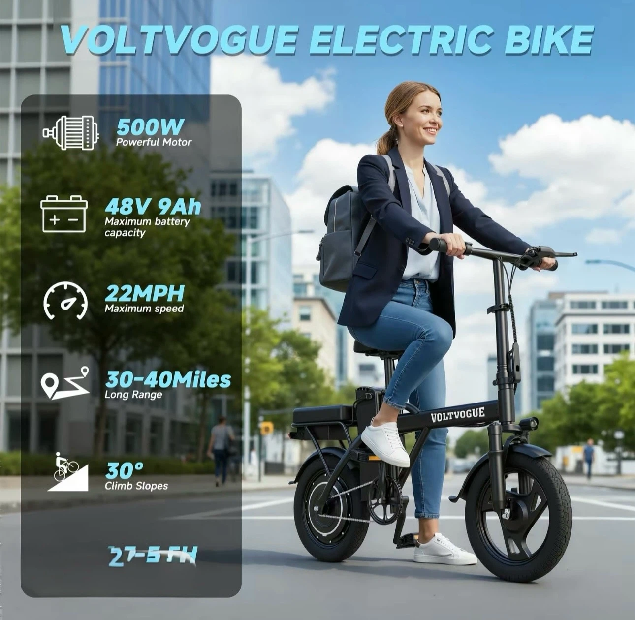VOLTVOGUE Electric Bike - 500W, 22MPH Max Speed - photo 2