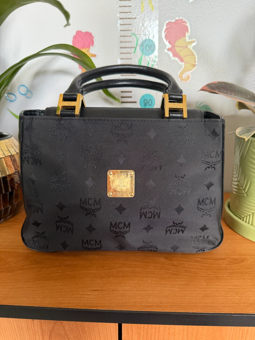 MCM Black Visetos Monogram Satchel Handbag