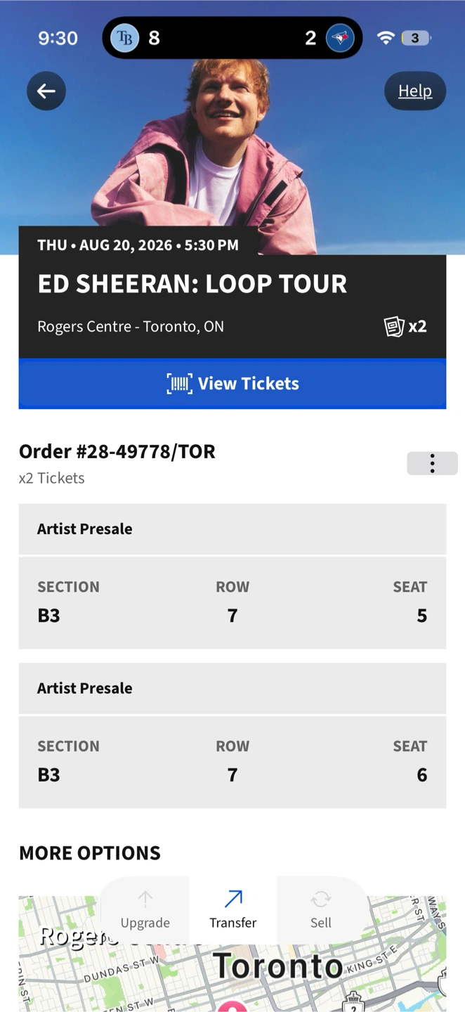2 Ed Sheeran LOOP Tour Tickets - Toronto August 26, 2020