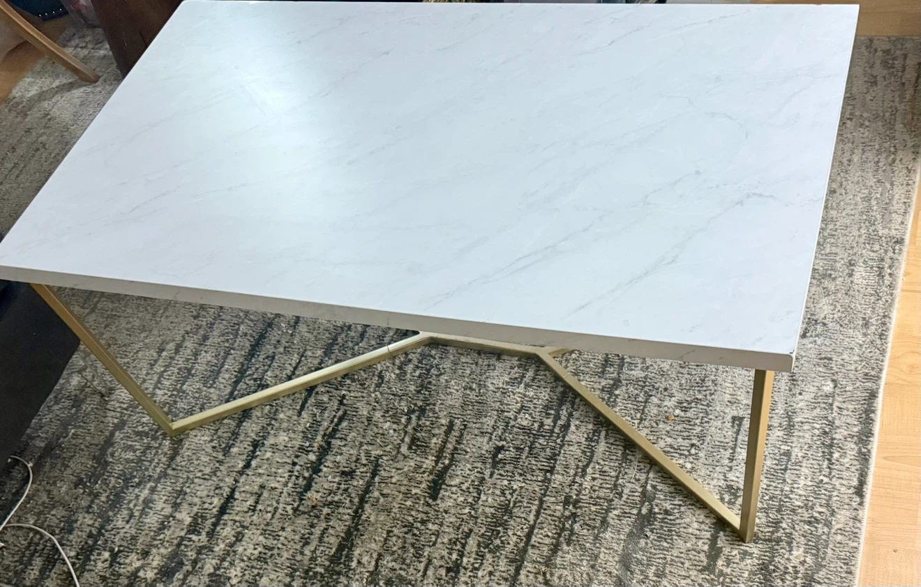 White Faux Marble Coffee Table with Gold Base