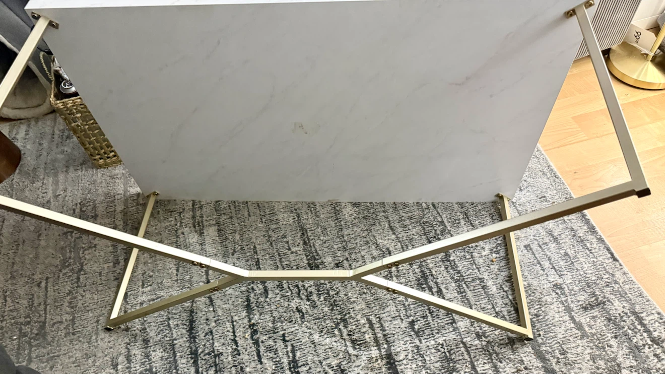White Faux Marble Coffee Table with Gold Base - photo 3