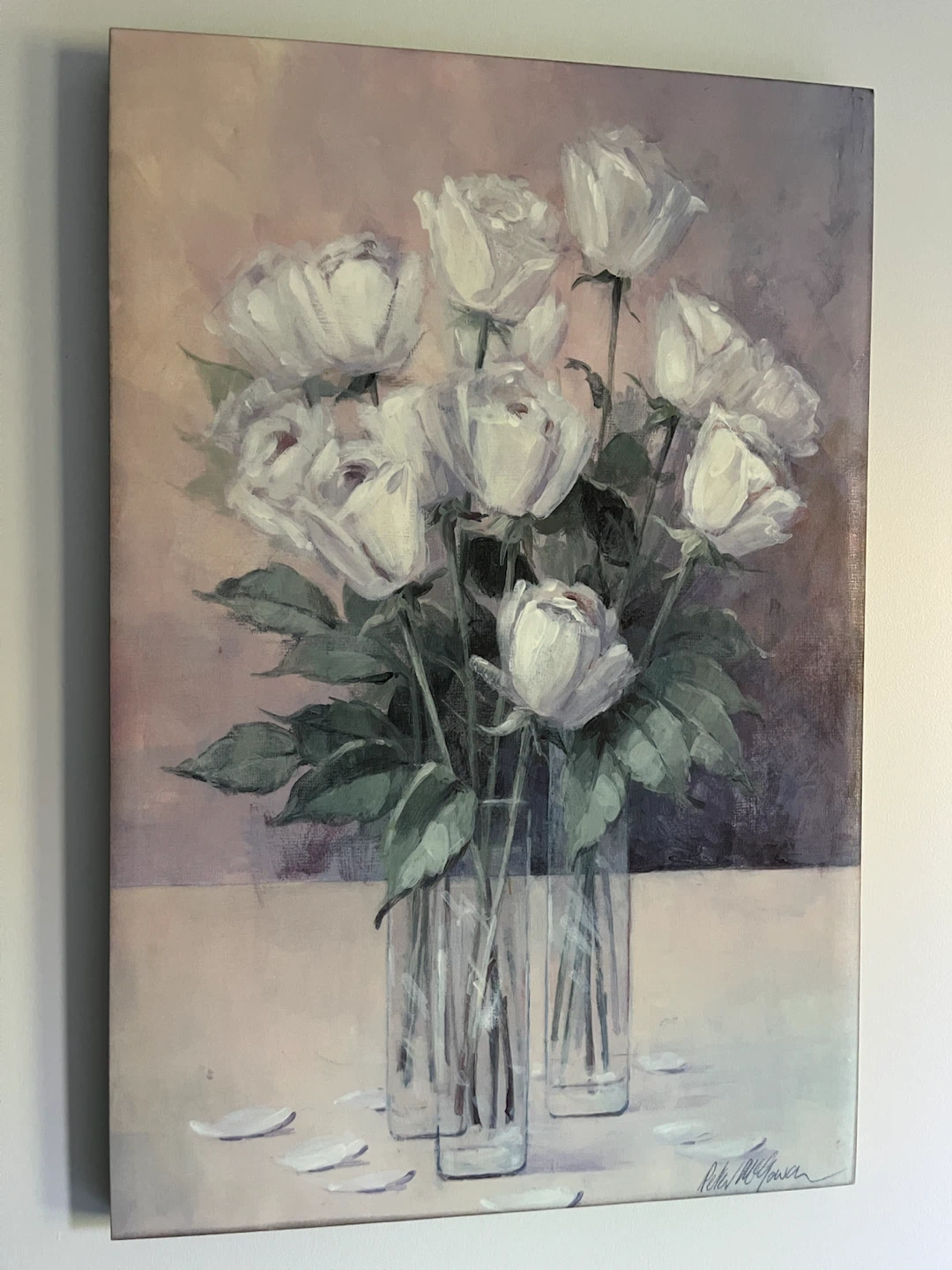 Oil Painting of White Roses