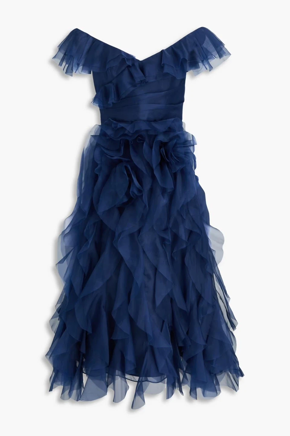 Marchesa Navy Blue Ruffled Tulle Gown - photo 3