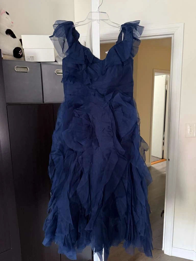 Marchesa Navy Blue Ruffled Tulle Gown - photo 5