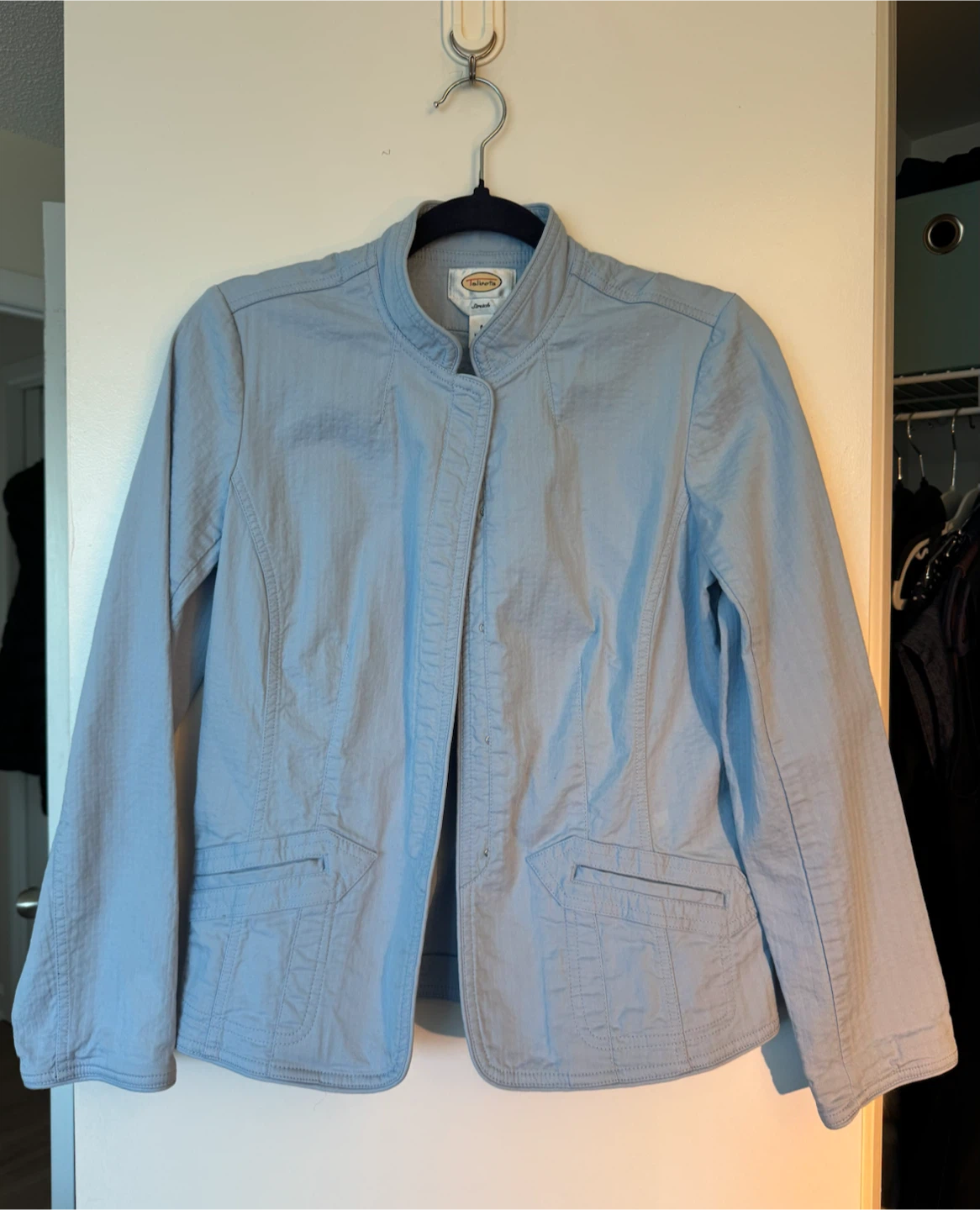cotton mandarin collar blazer top