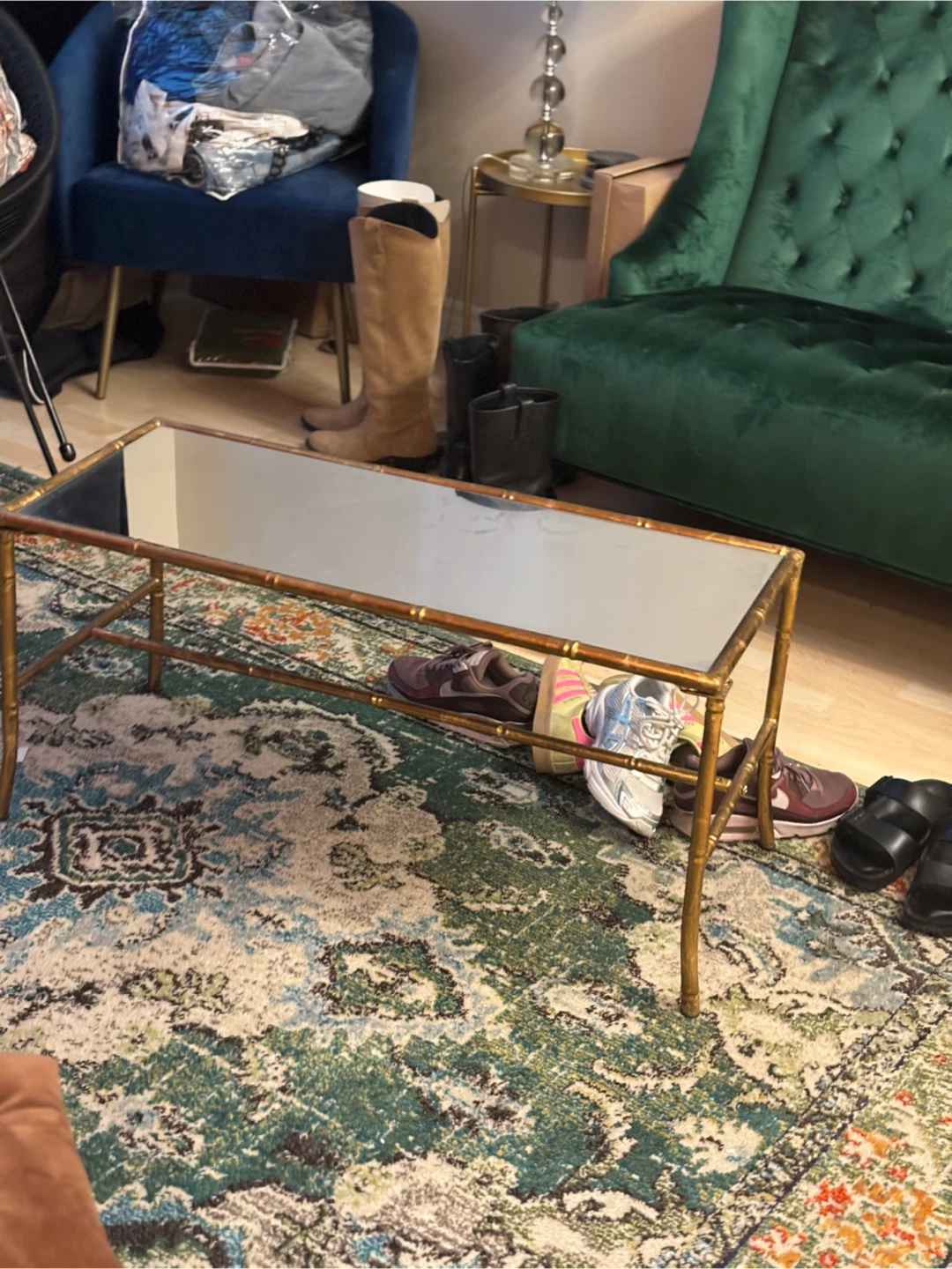 Bamboo Style Mirrored Console Table