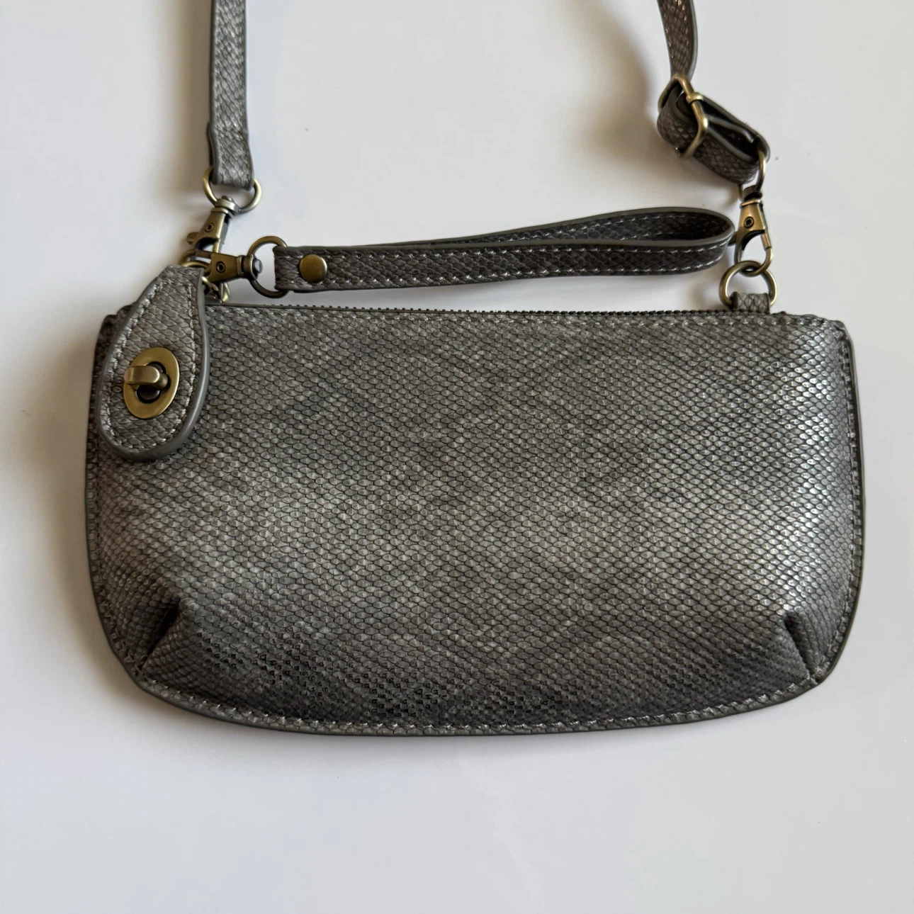 Joy Susan Mini Crossbody Silver Snake Skin Wristlet