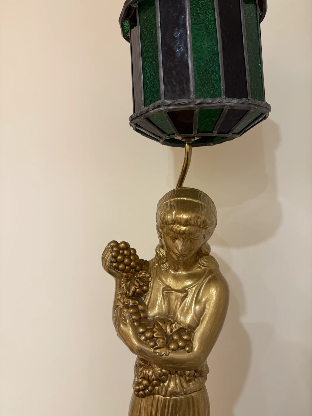Vintage Brass Figurine Lamp with Stained Glass Shade - photo 3