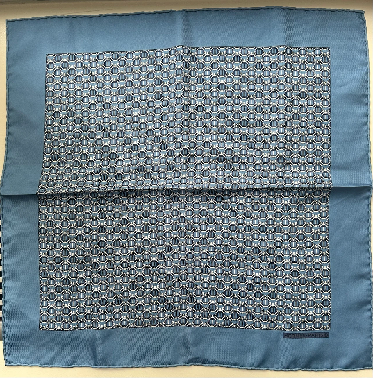 Hermes Paris Silk Scarf Blue Anchor Print - photo 2