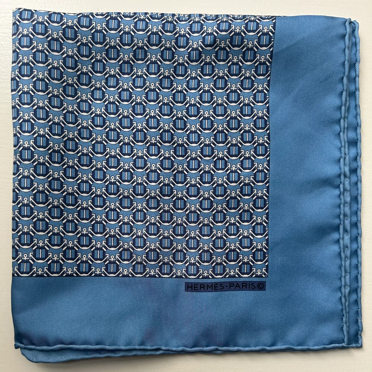 Hermes Paris Silk Scarf Blue Anchor Print - photo 4