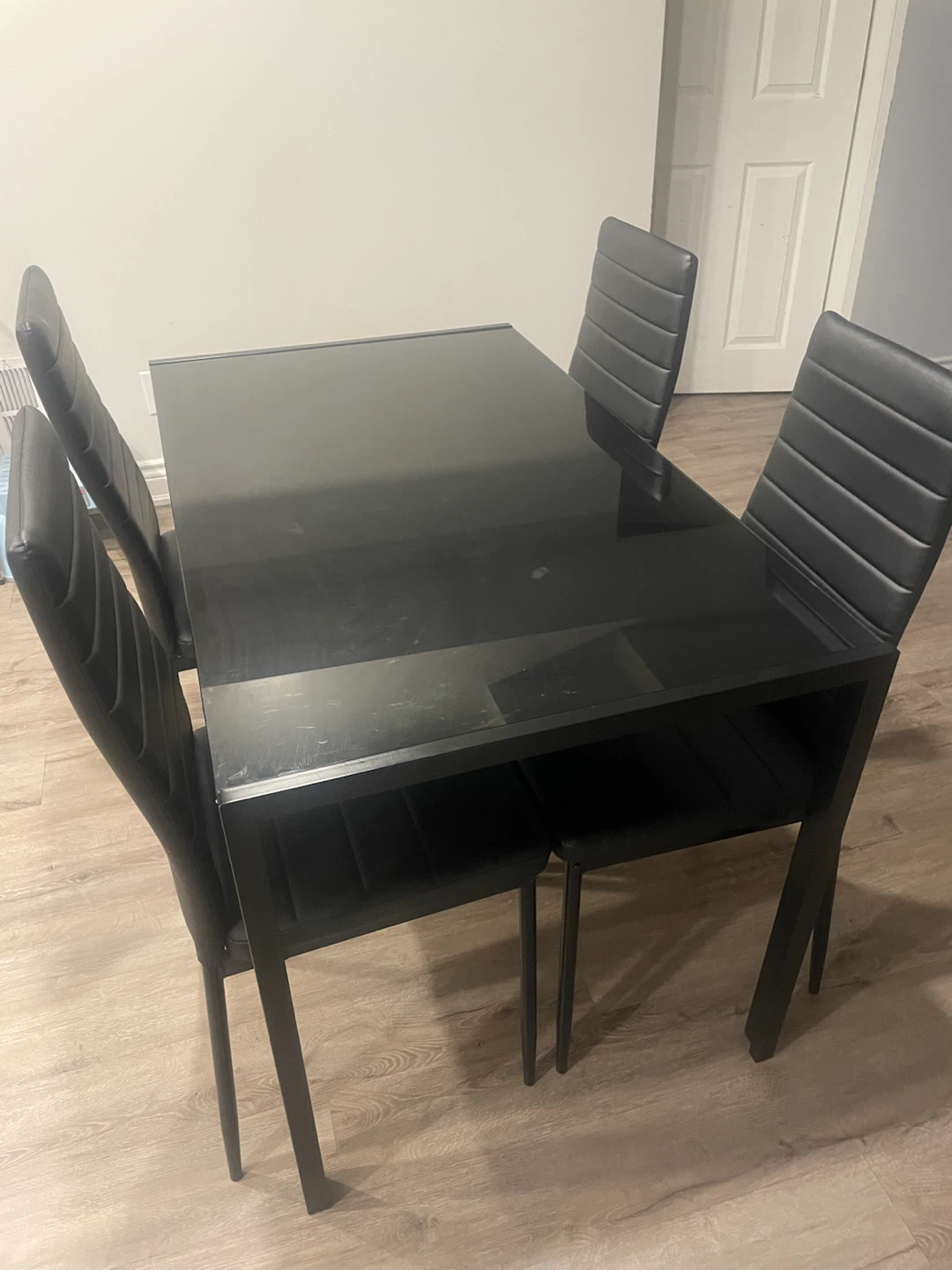 Black Glass Dining Table with 4 Chairs