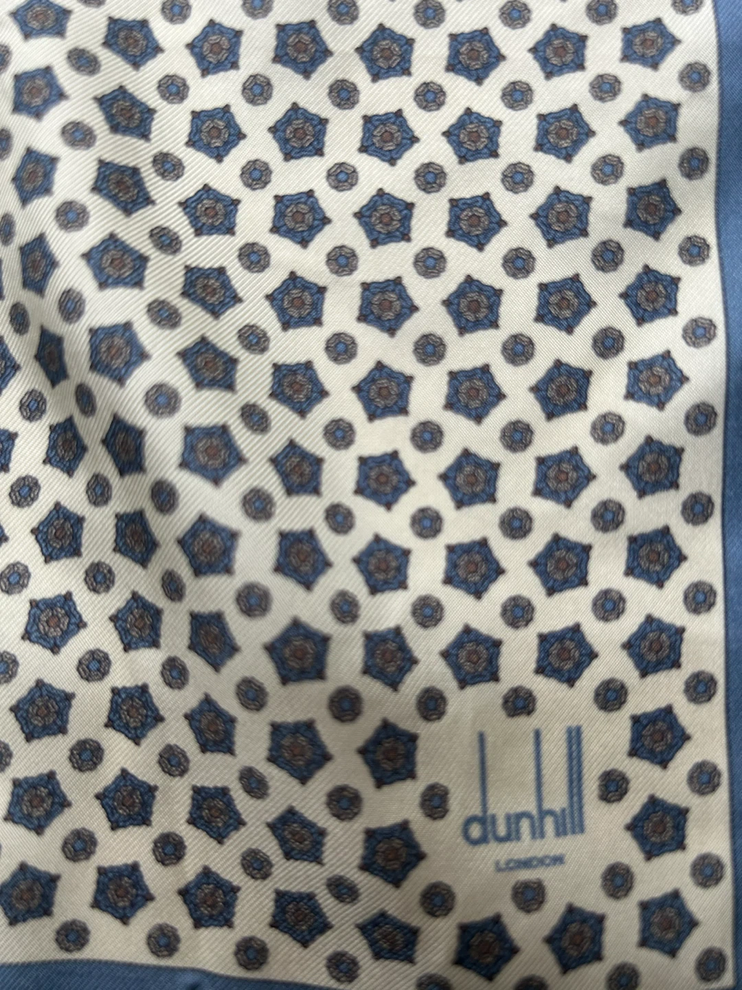 Dunhill London Silk Pocket Square Scarf Blue White Pattern - photo 2