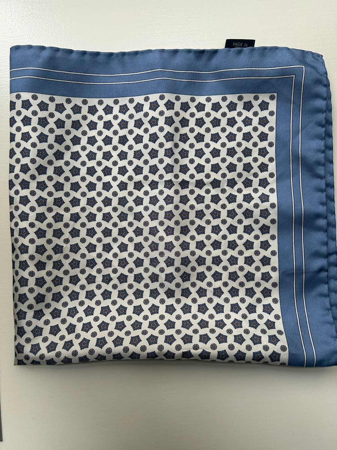 Dunhill London Silk Pocket Square Scarf Blue White Pattern - photo 4