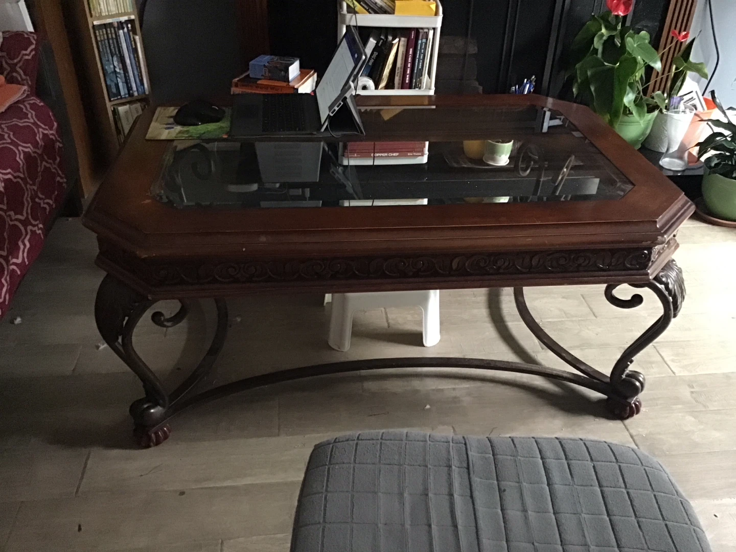 Ornate Wood and Glass Coffee Table