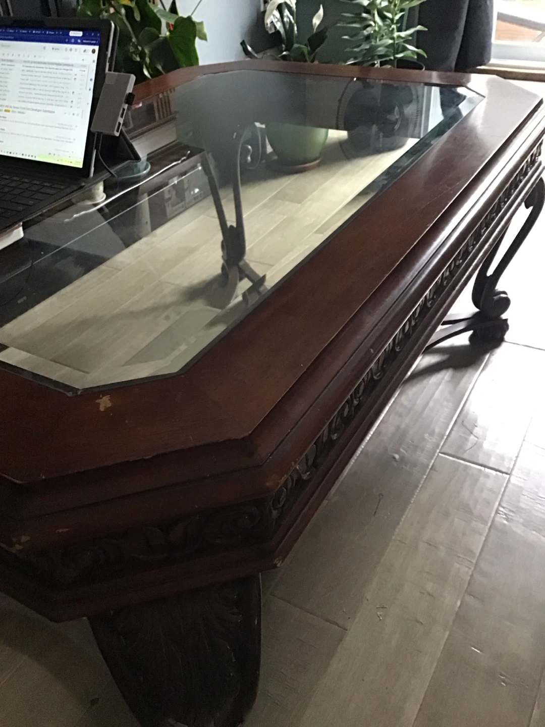 Ornate Wood and Glass Coffee Table - photo 2