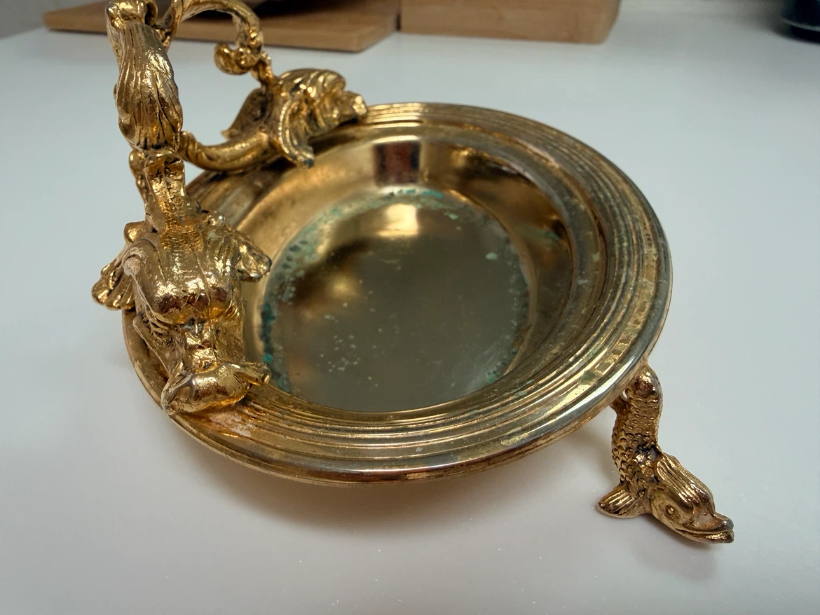 Vintage Gilded Brass Dolphin Soap Dish / Vanity Tray - photo 4
