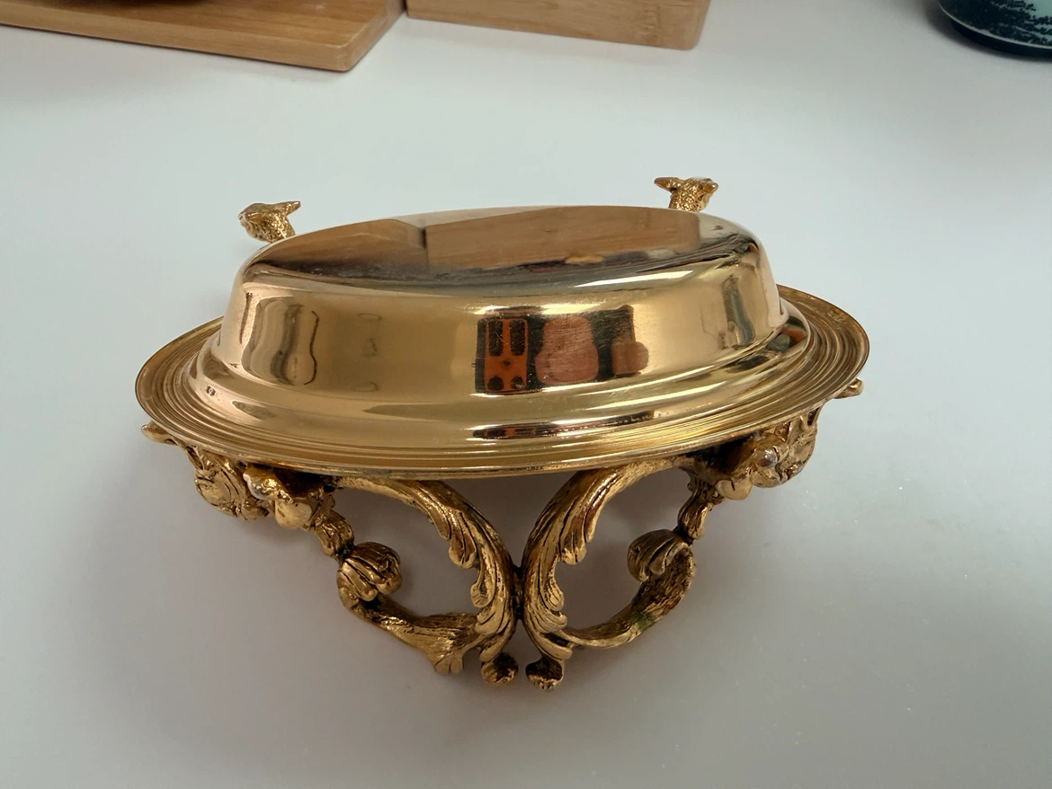 Vintage Gilded Brass Dolphin Soap Dish / Vanity Tray - photo 5