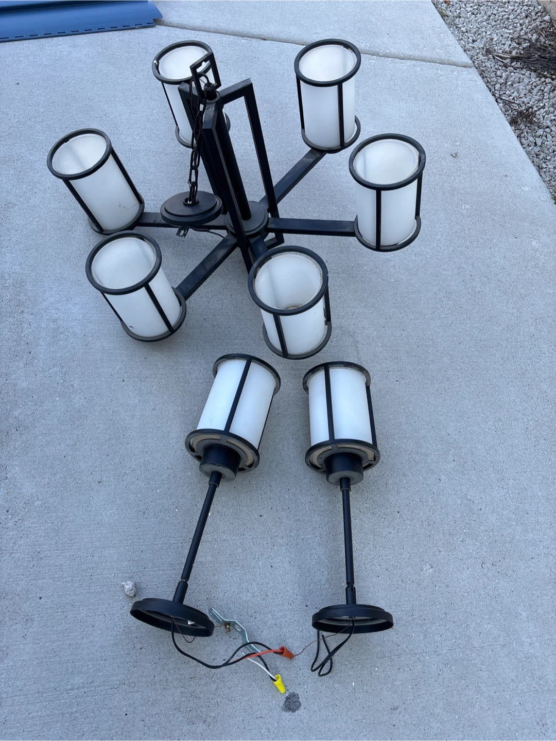 Black Chandelier with 6 Frosted Glass Shades