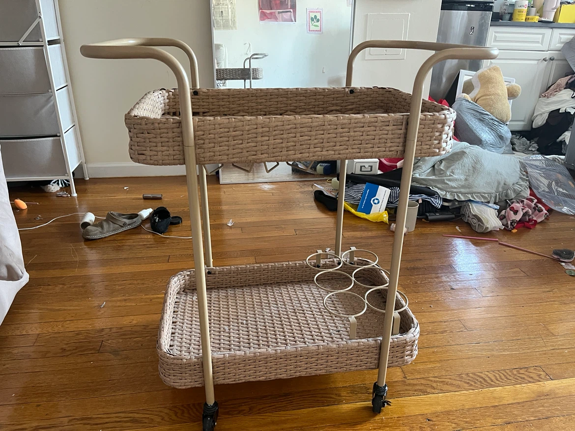 Wicker Bar Cart with Wheels