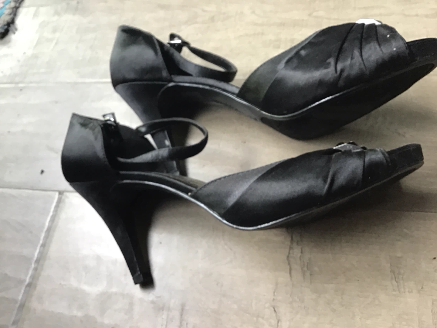 Fioni Night Black Satin Heels