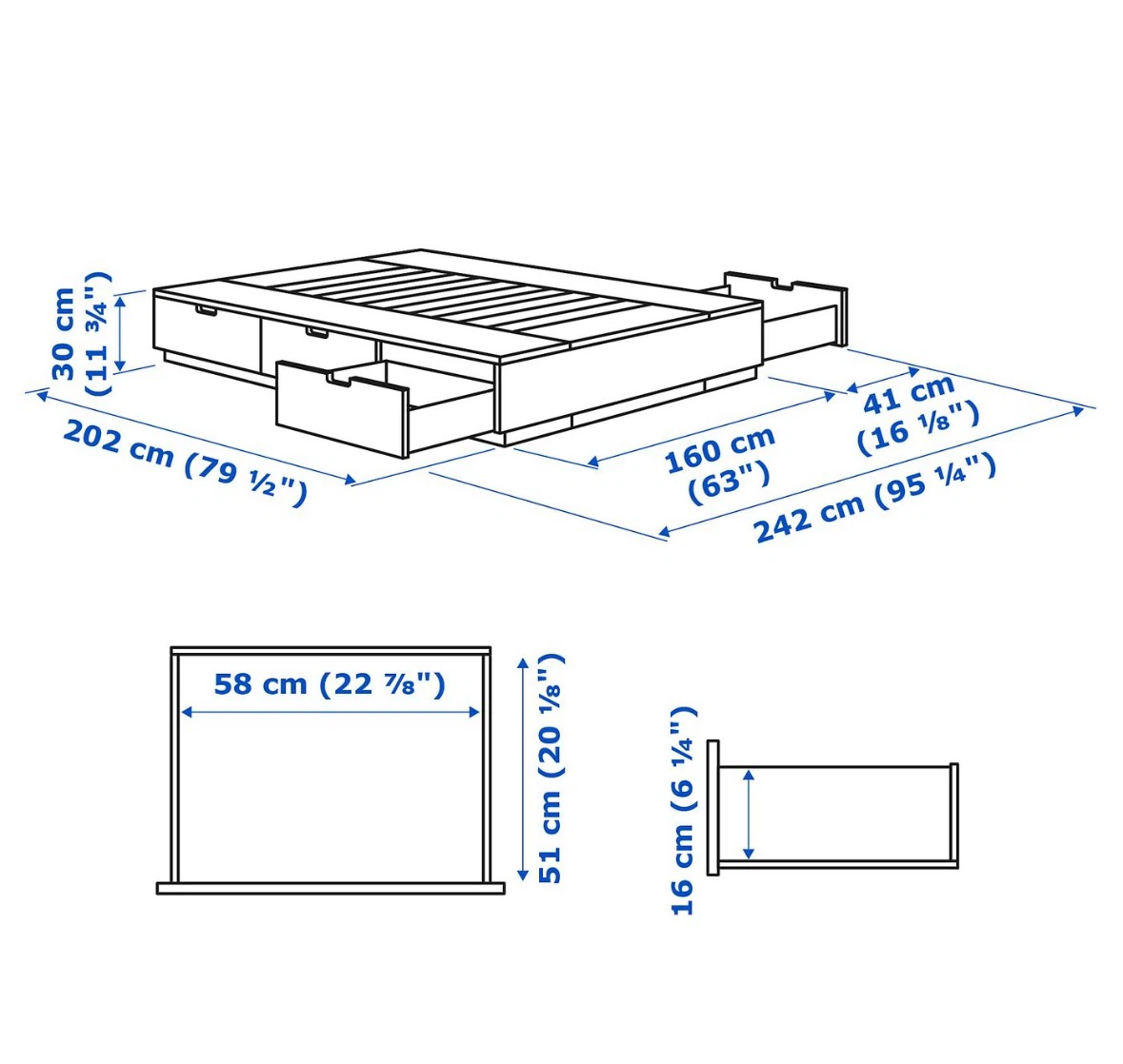 Ikea Nordli Queen bed frame +6Drawers +Free delivery - photo 2