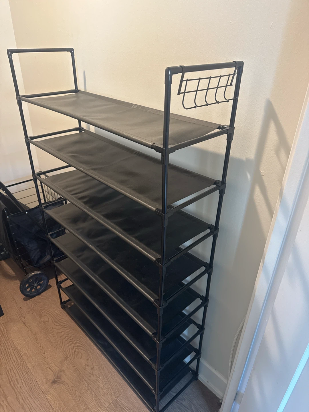 8-Tier Black Shoe Rack with Hooks