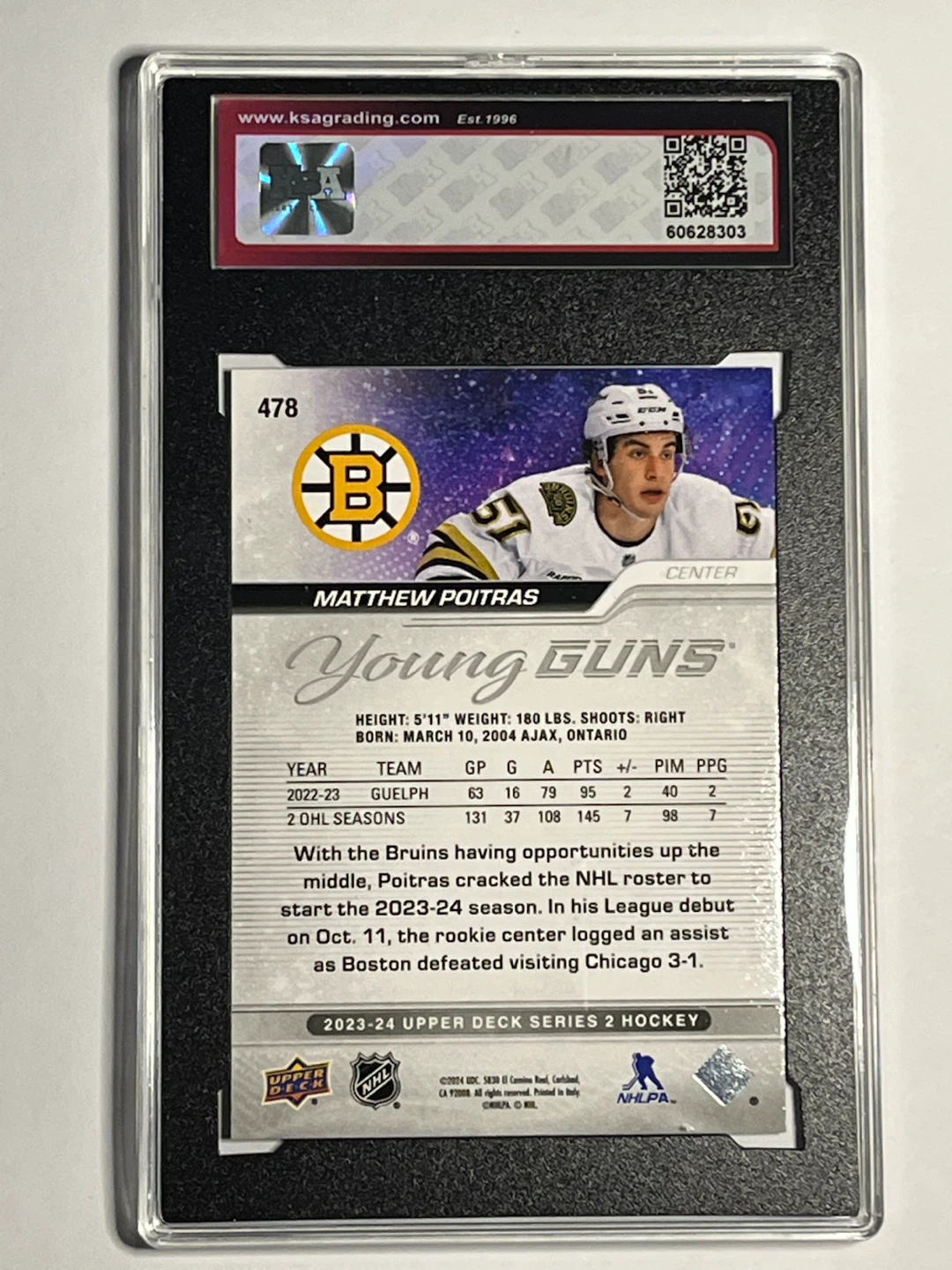 2023-24 Upper Deck Matthew Poitras #478 Rookie Card GEM MINT 10 - photo 2