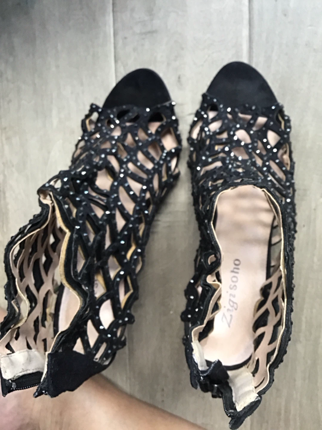 Zigi Soho Black Embellished Cage Heels