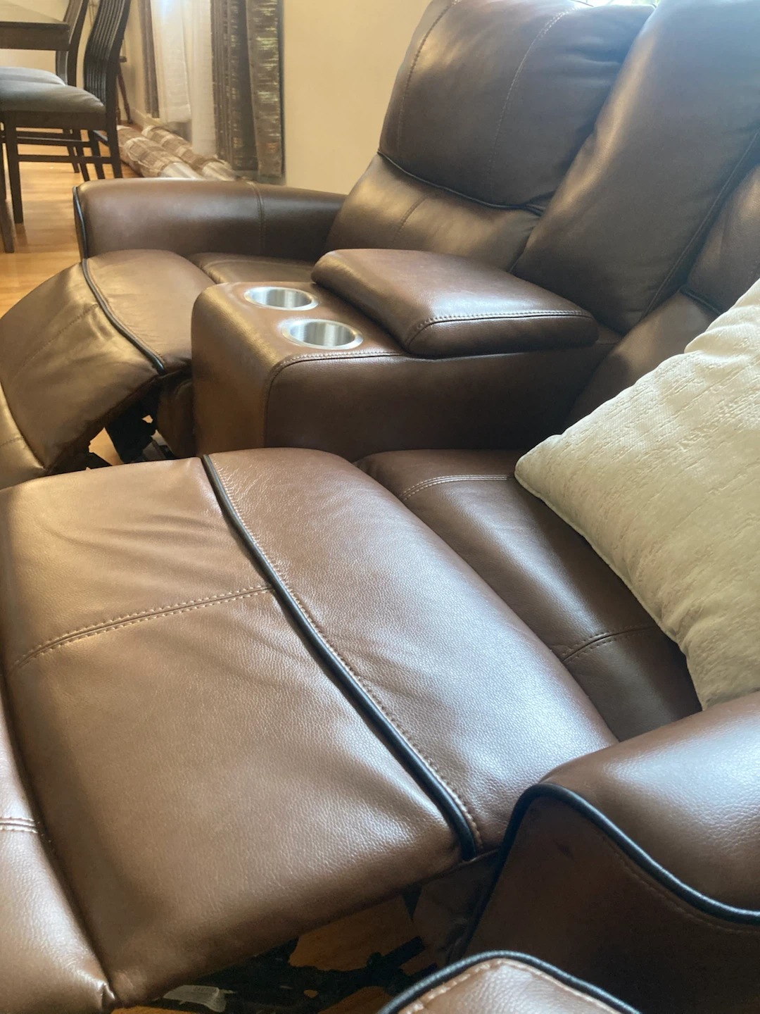 Brown Leather Loveseat Recliner with Cup Holders - photo 5