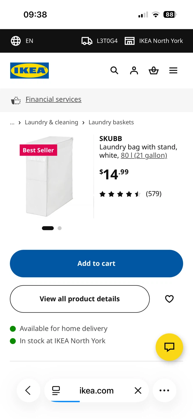 IKEA SKUBB Laundry Bag with Stand - White