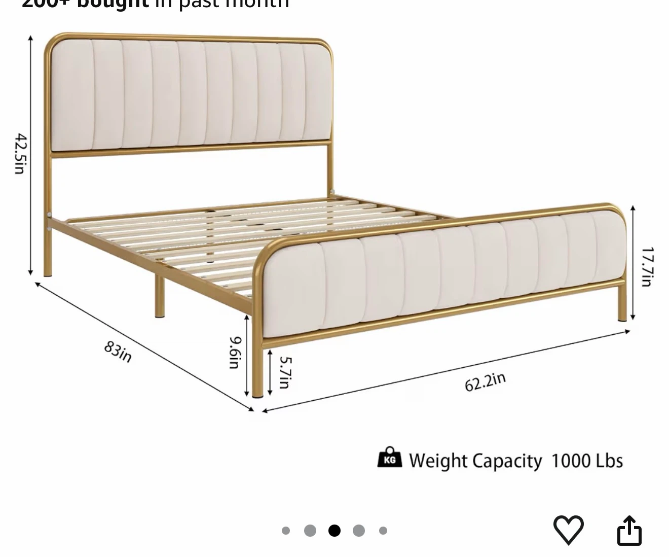 Cream Velvet Upholstered Gold Metal Bed Frame - photo 5