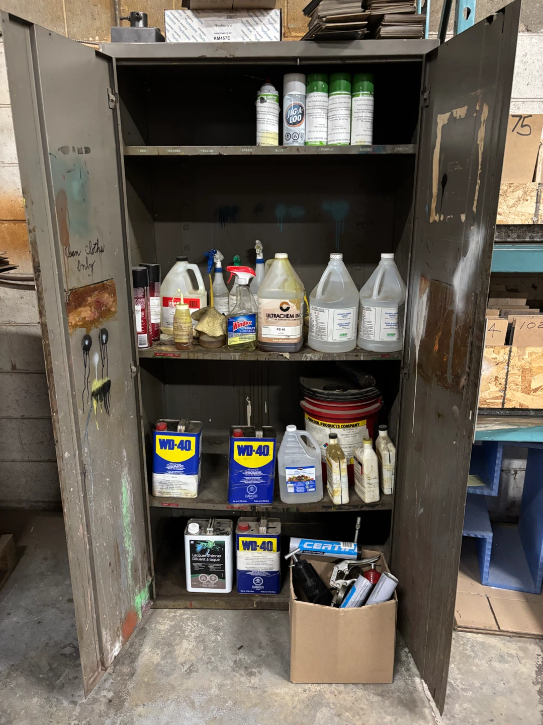 Assorted Chemicals and Cleaners Storage Cabinet