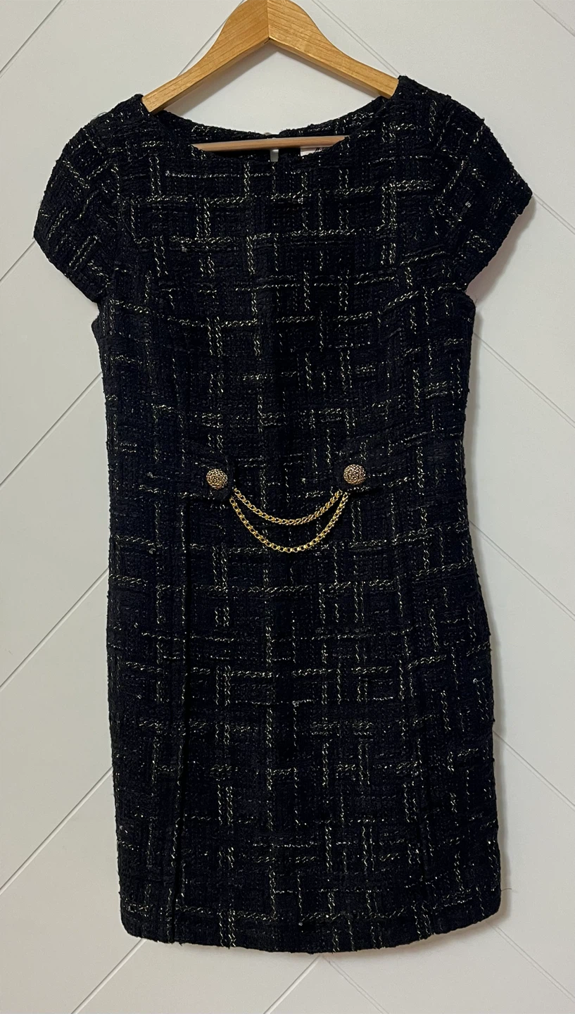 Milly Black & Gold Tweed Mini Dress Size 6 - photo 3