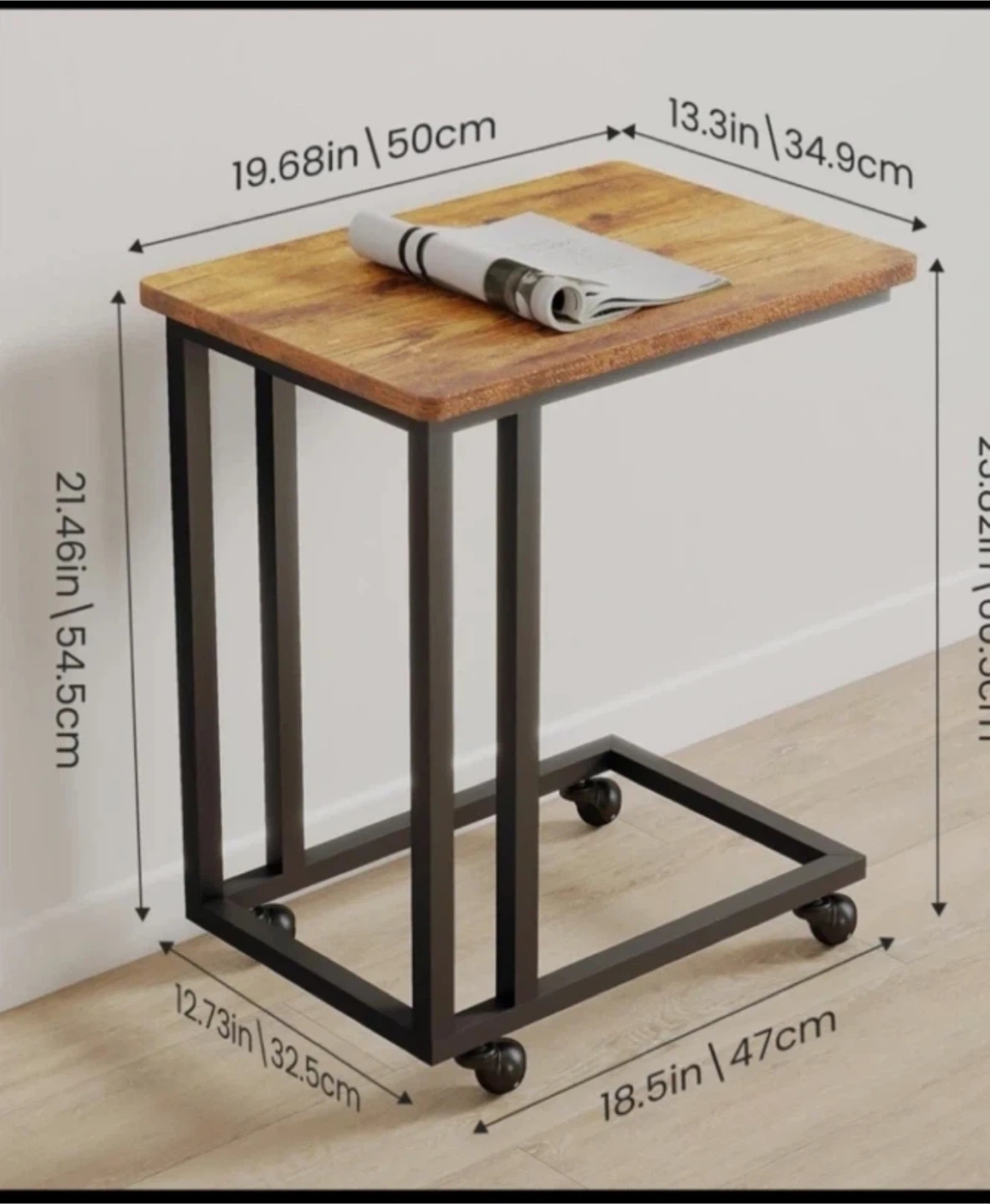 C-Shaped Side Table with Vintage Wood Top - photo 2