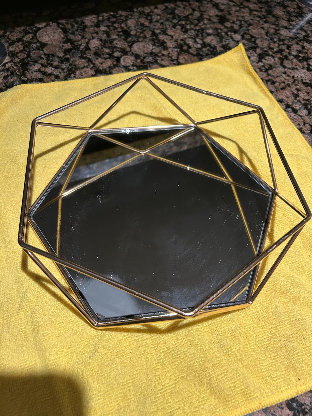 Geometric Gold Wire Hexagon Tray with Black Base
