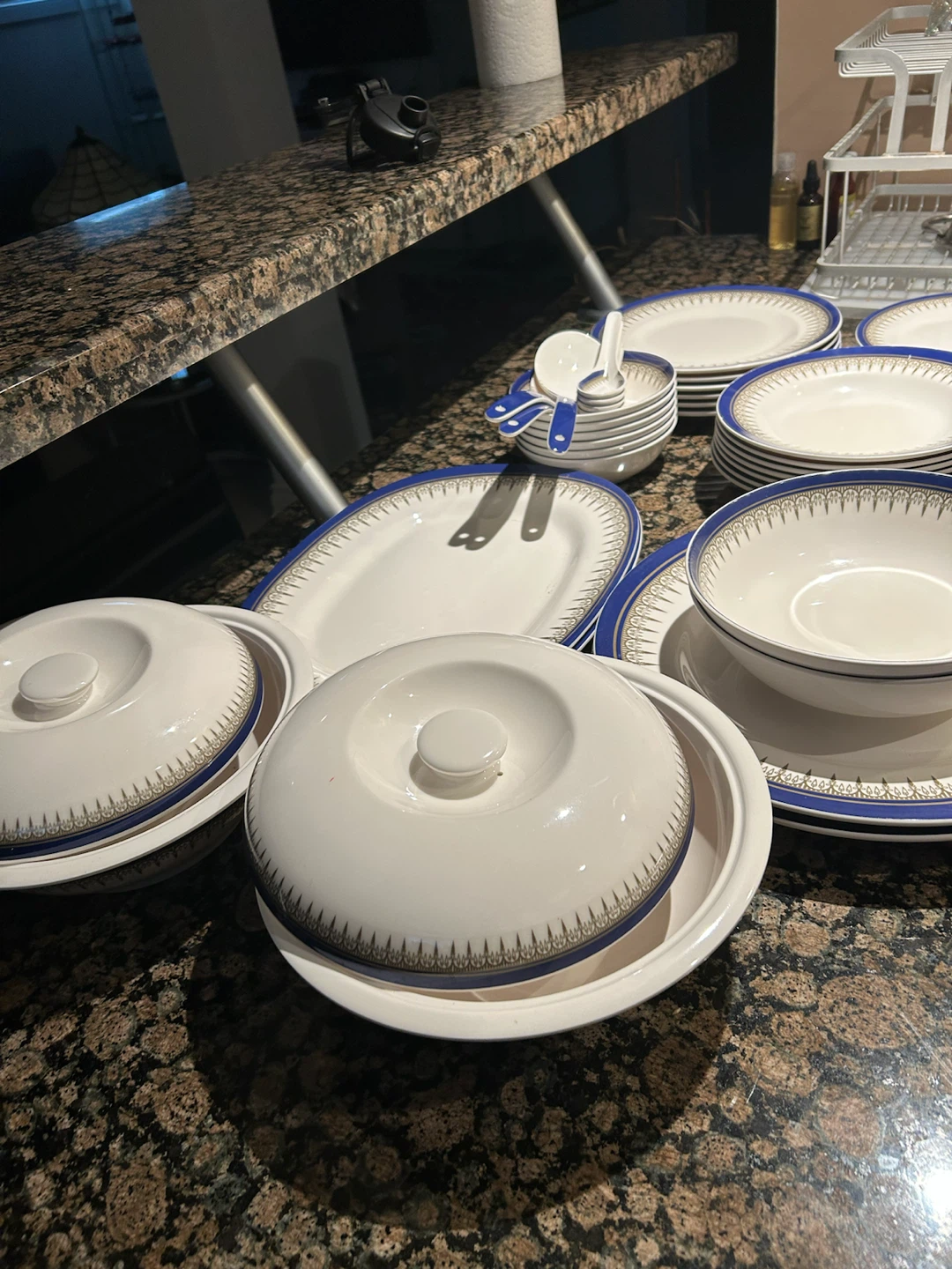 Dinnerware Set with Blue and Gold Trim - photo 2
