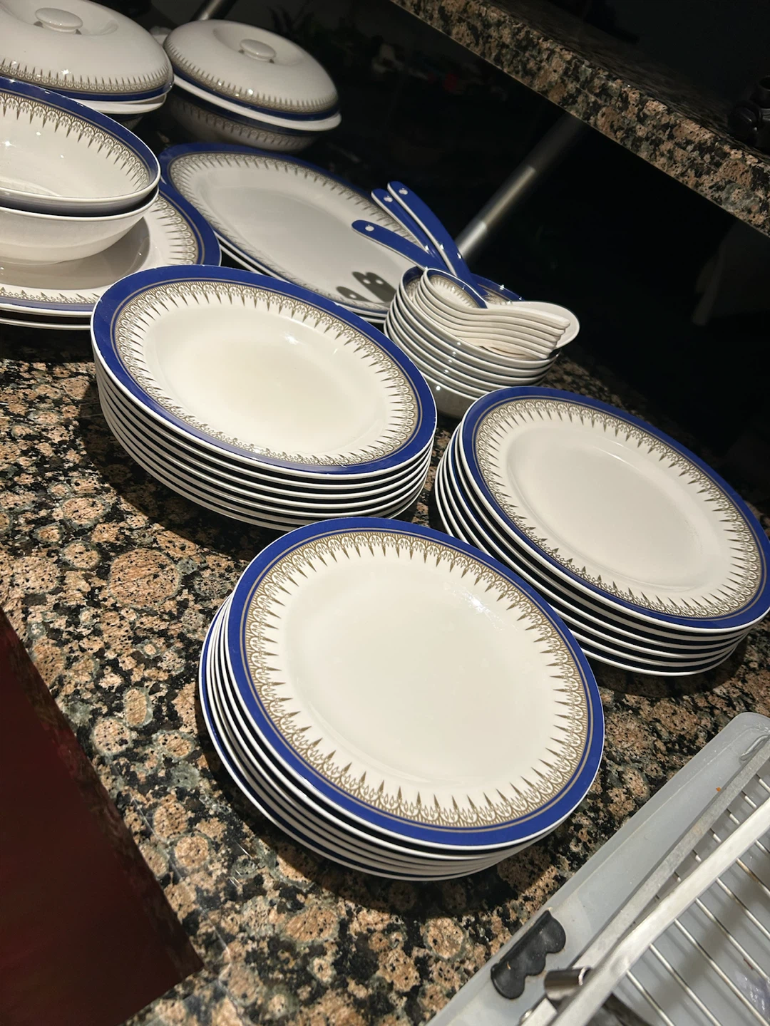 Dinnerware Set with Blue and Gold Trim - photo 3