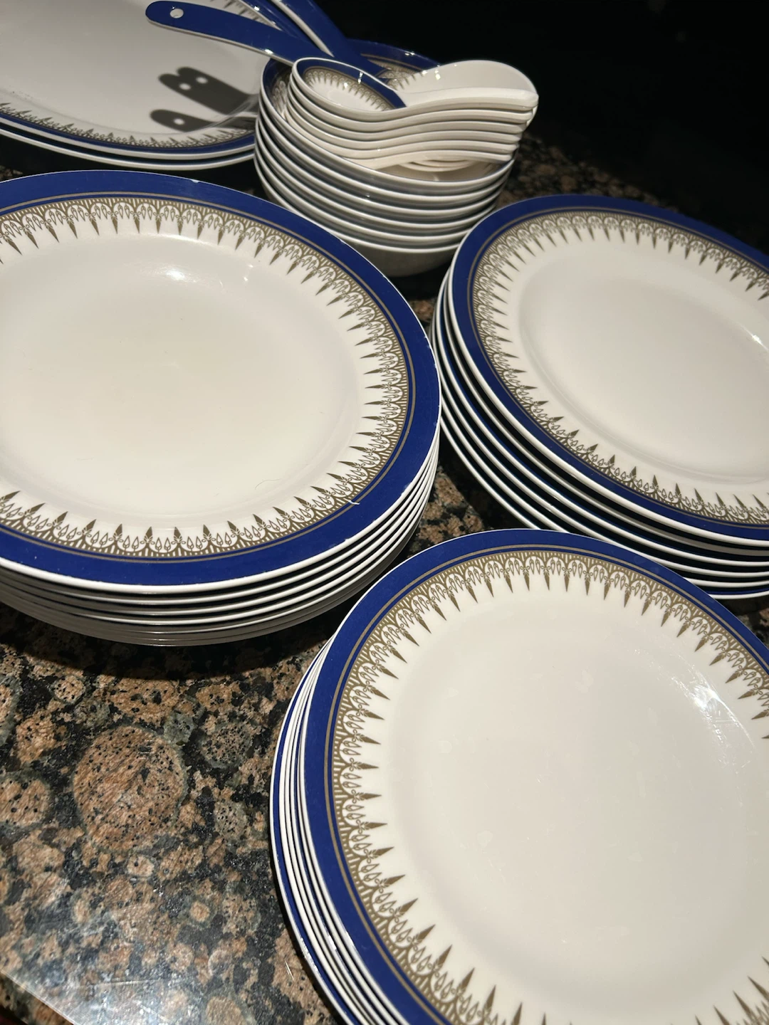Dinnerware Set with Blue and Gold Trim - photo 4
