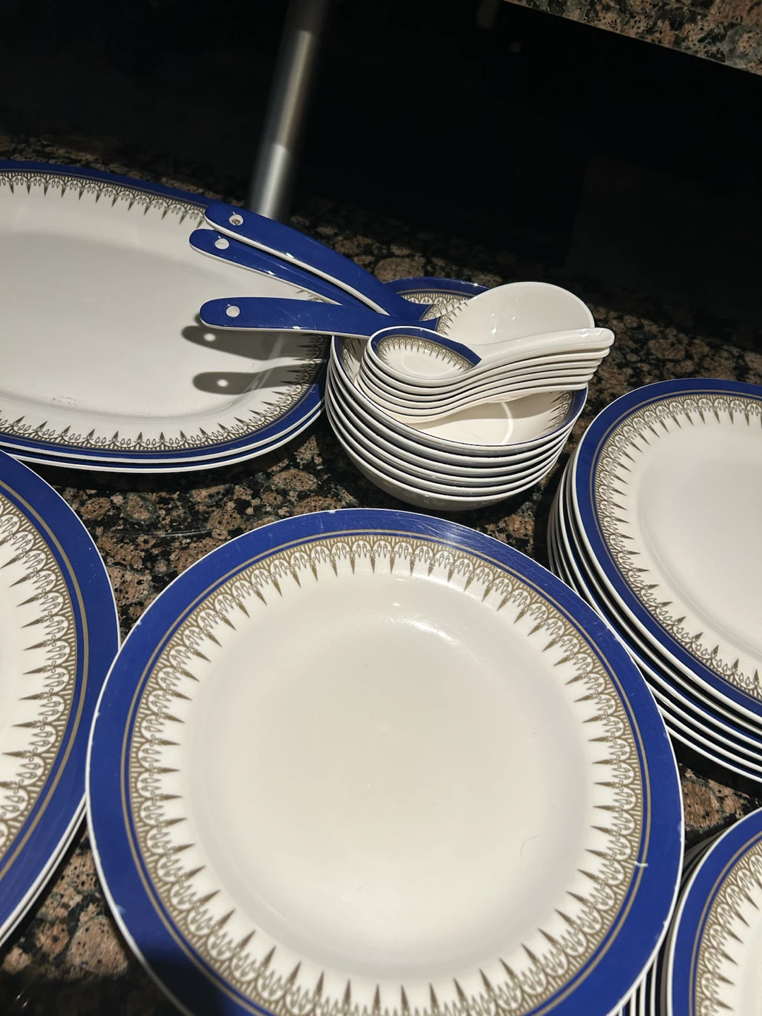 Dinnerware Set with Blue and Gold Trim - photo 5