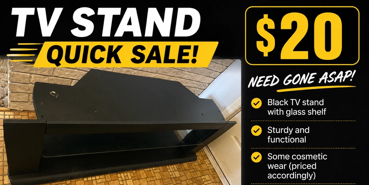 Black TV Stand with Glass Shelf