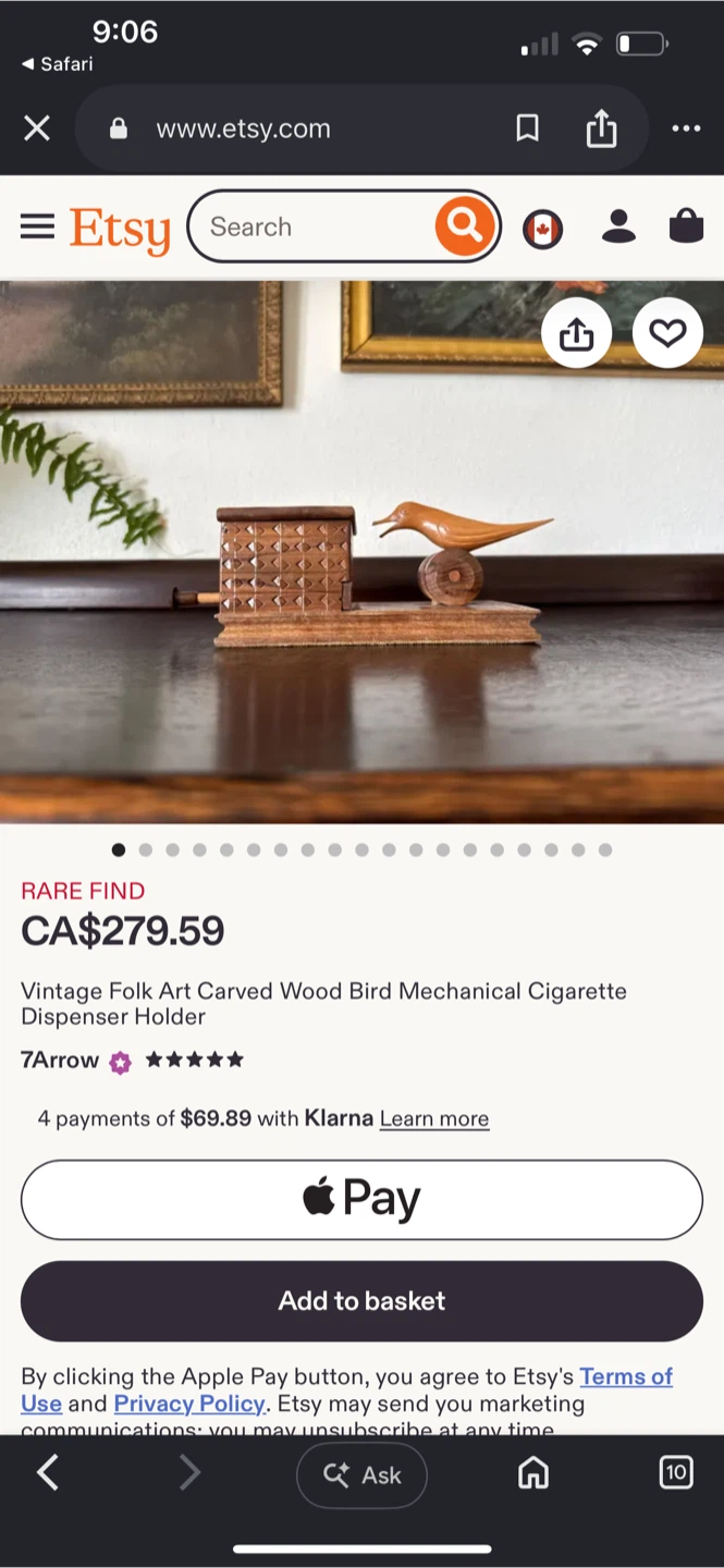 Vintage Hand Carved Wooden cigarette Box with Bird - photo 5