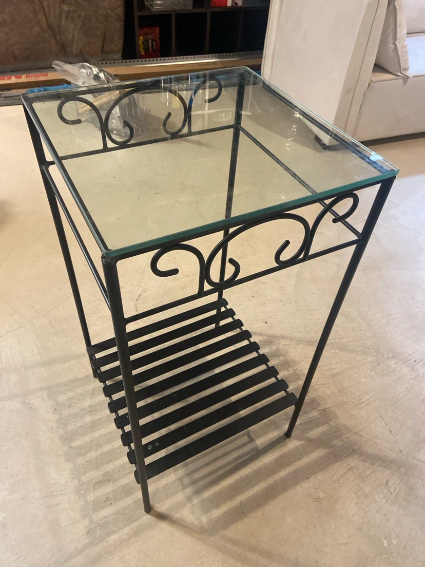 Glass and Metal Side Table with Shelf