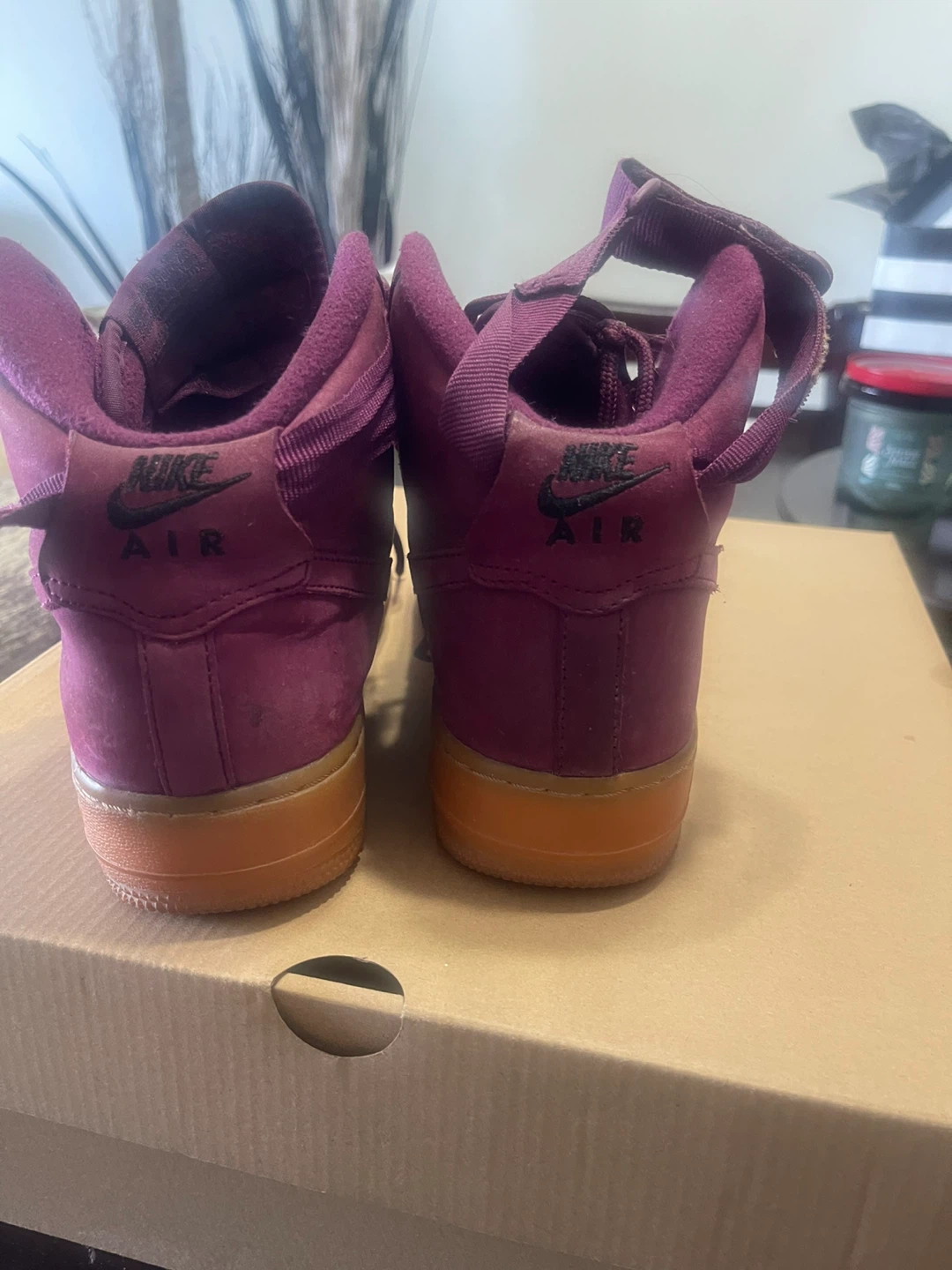 Nike Air Force 1 High Top Burgundy Suede Sneakers - photo 3
