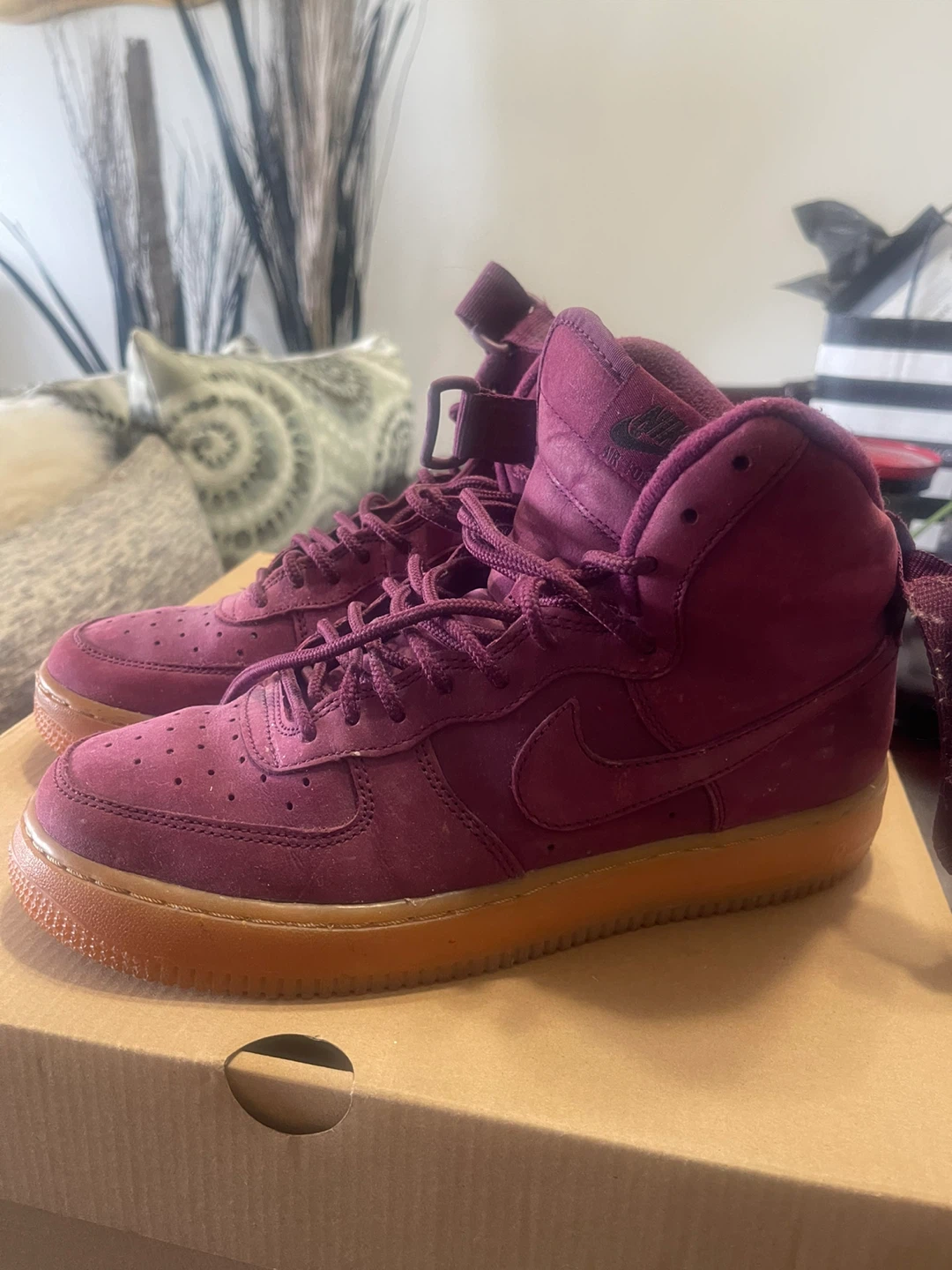Nike Air Force 1 High Top Burgundy Suede Sneakers - photo 4